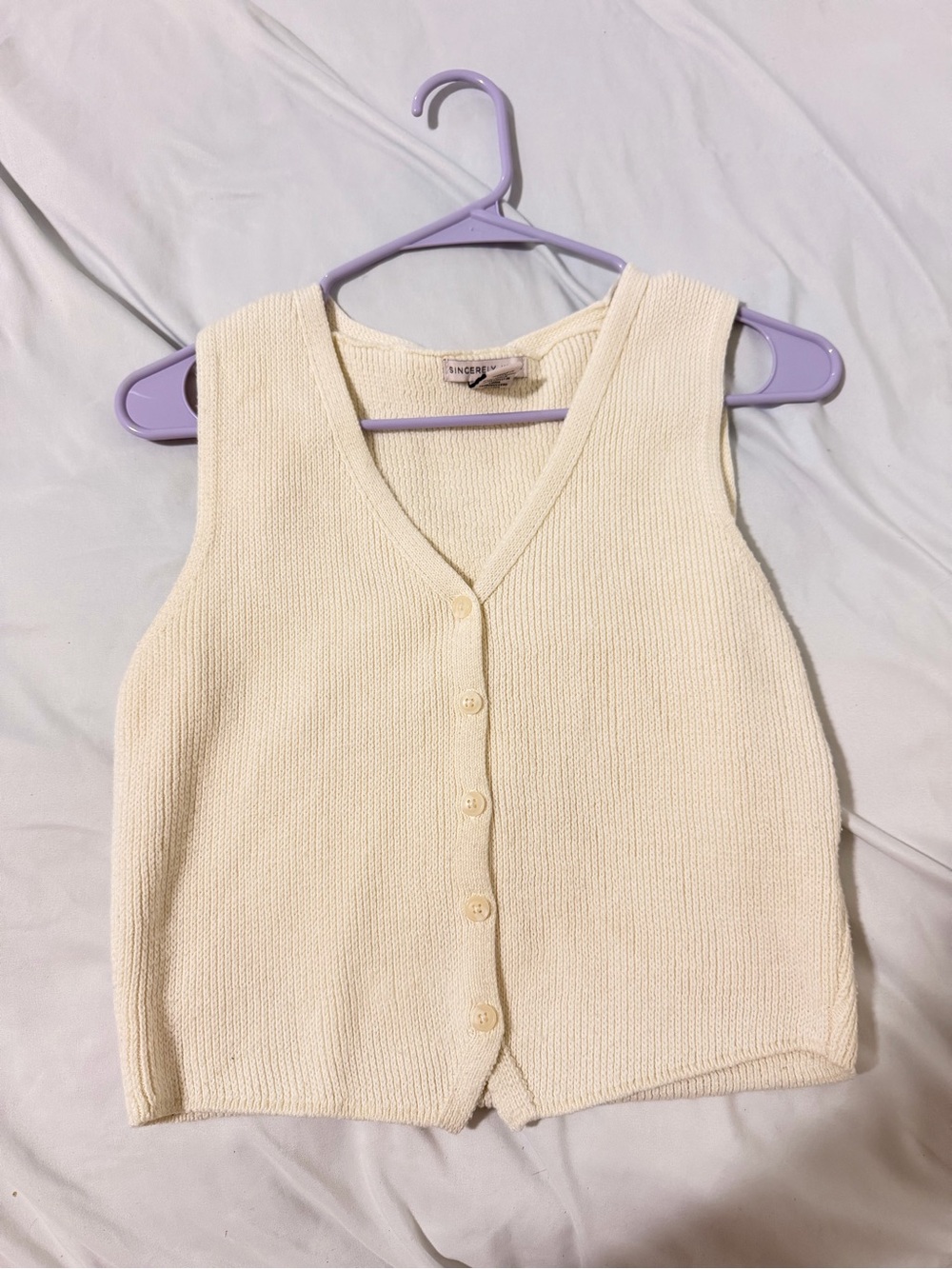 Sincerly Jules Cream V-Neck Button Front Sweater Vest